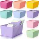 Menkxi 8 Pcs Storage Bins with Lids Small Plastic Storage Containers Stackable Storing Baskets Box Cute Organizer Bins for Organizing Shelves (Mixed Color)