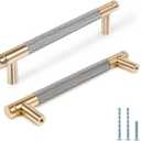 Knurled Cabinet Pulls 12 Pack, 6 Inch Long Cabinet Handles Metal Door Pulls, Kitchen Drawer Pull Knurled Dresser Handles - 5" Hole to Hole, Grey & Gold (Gray)