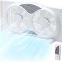 Comfort Zone Window Fan for Bedroom, 9 inch 3 Speed Dual Fans with Auto-Locking Expanders, 3 Modes (Cool, Circulate, Exhaust), Remote Control, Fabric Cover plus Bug Screen, White