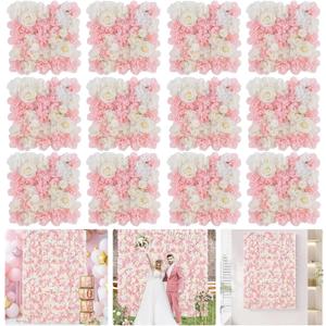 Pink Flower Wall Backdrop Wedding: 12 Packs 15x15 Inches 3D Floral Rose Wall Panels - Party Event Background Bridal Shower Decorations