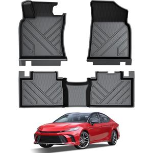 COMAUTO Thickened Fit for Toyota 2025 Camry Floor mats - 3D Custom Fit 2024 2025 2026 All Weather TPE Accessories Rubber Full Set of 3 for Driver mat, Passenger mat, Rear Row mat, Odorless