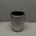 Bathroom Wastebasket - Ceramic Decorative Trash Can (Pineapple Pattern, Silver Grey)