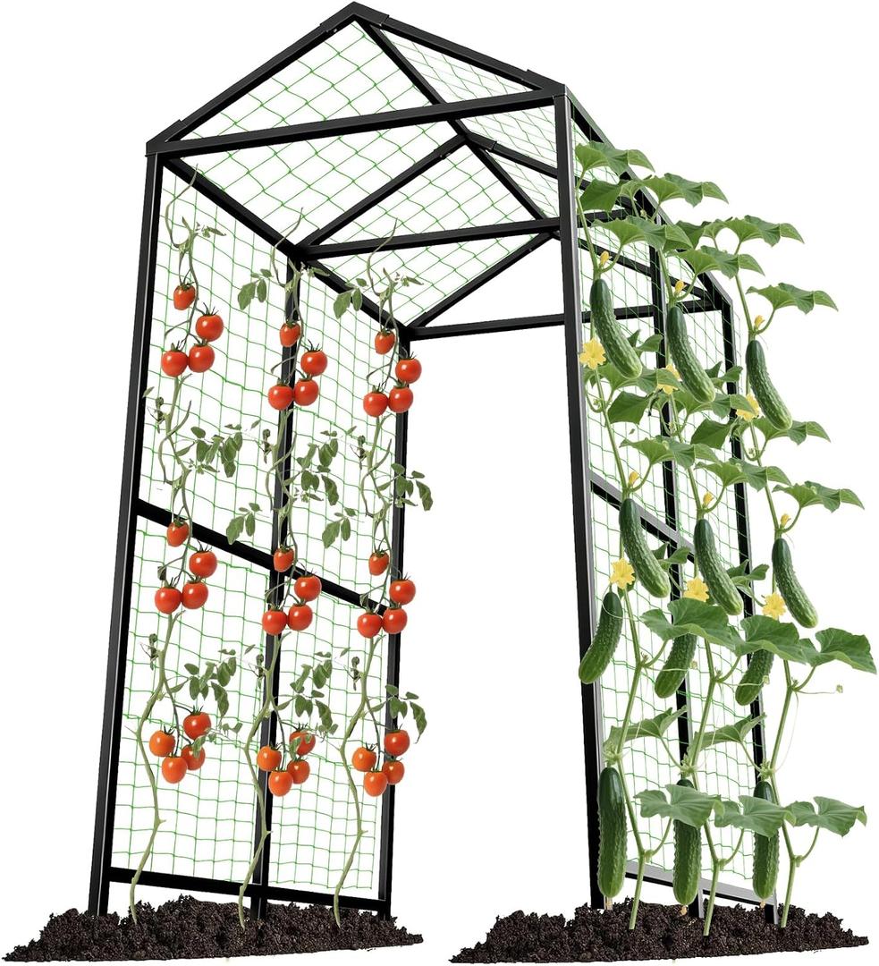 Metal Garden Arch Trellis for Climbing Plants Outdoor, 7.1FT Extra Tall Cucumber Trellis for Raised Bed, Plant Trellis for Vegetable Fruit Flower VineBlack, 86" H X 52" W X 71" L