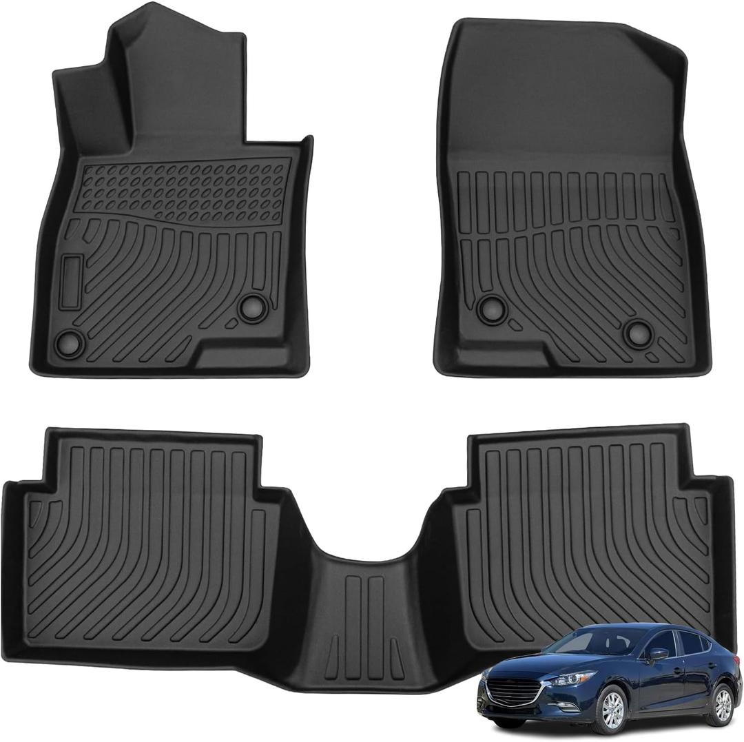 Floor Mats for 2014-2018 Mazda 3 All Weather Automotive TPE Floor Liners Anti-Slip Waterproof Front & Rear Row Accessories (Car Mats)