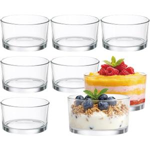 8 Pack 6oz Glass Dessert Cups - 200ml Small Glass Bowls Set of 8 for Pudding, Sundae, Parfait & Snacks | Elegant Crystal Clear Ice Cream Cups for Parties, Weddings & Daily Treats