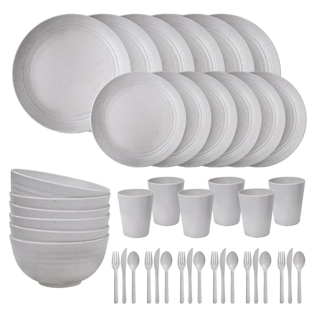 EI 42pcs Wheat Straw Dinnerware Set,Unbreakable Reuasble Plate,Plastic Plates and Bowls Sets,Lightweight Dinnerware for Camping,Picninc,Party-Black Bowls,Plates,Cups,Cutlery