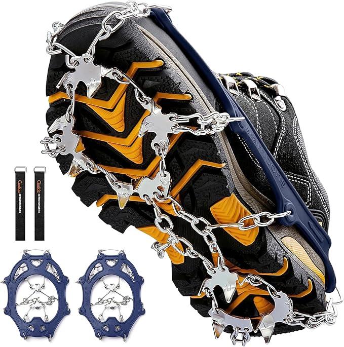 Walk Traction Cleats,24 Spikes Crampons for Shoes,Ready Ice Cleats - Unisex with Durable Alloy Teeth for Outdoor Activities, Climbing Mountaineering,Walking,Hiking (Medium, Navy Blue)