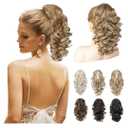 REECHO 12" Ponytail Extension, Classic Loose Curly Wavy Claw Clip Pony tails Hair Extensions Hairpieces for Women - Dark Blonde with Highlights