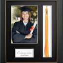 9x11 Graduate Frame with Tassel Holder, Graduation Party Gift and Keepsake, Tempered Real Glass, Display 5x7 graduate Photo with Black Linen Textured Mat, Black Frame with Gold Beads Embossing
