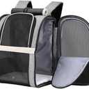 Texsens Pet Carrier Backpack with Window Blind for Small Cats Dogs, Ventilated Design, Safety Straps, Buckle Support, Collapsible, Designed for Travel, Hiking, Winter Outing, Outdoor, Go to Vet (Upgraded-Black)