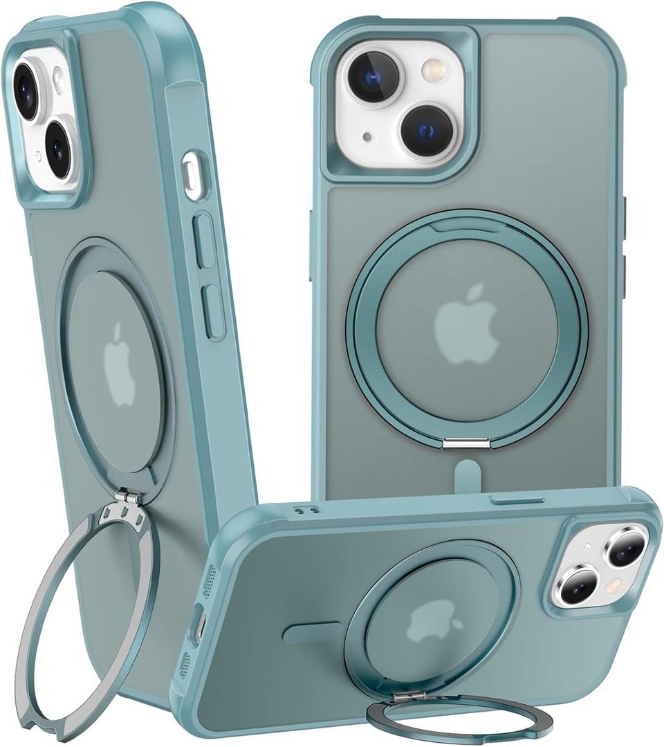 360 Magnetic Swivel Ring for iPhone 15 case, Built-in Metal Stand and Ring Holder, Magsafe Compatible, Military Grade Protection, Shock and Vibration Resistant-Lake Blue