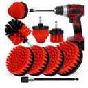 Drill Brush Attachment Set, 1/4in Power Scrubber Brush + Extend Long Rod, Multi-Purpose Power Cleaning Scrub Brush for Bathroom, Tub, Tile, Corner, Floor(Red)