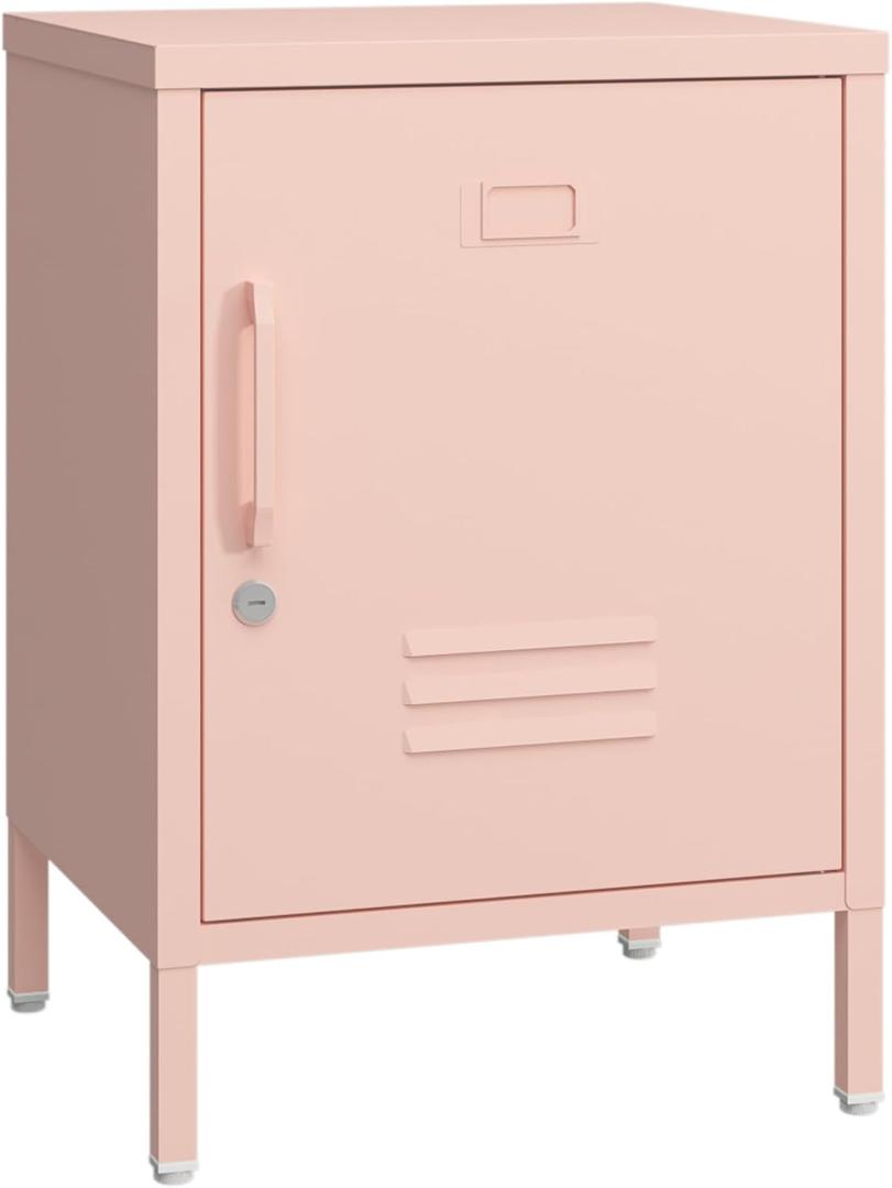Metal Nightstand Modern End Side Table Steel Bedside Storage Cabinet with Shelf Easy Assembly for Living Room Bedroom （15.8”W x 15”D x 22.5”H ）