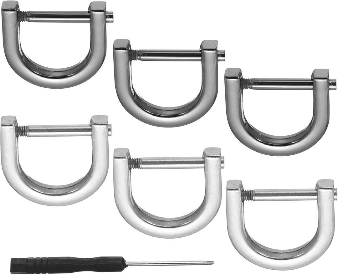 PATIKIL 9/16" D-Rings Screw in Shackle, 8 Pcs Horseshoe U Shape D Ring Zinc Alloy Semicircle Buckles Replacement for Purse Keychain Collar Accessories Craft, Silver/Black