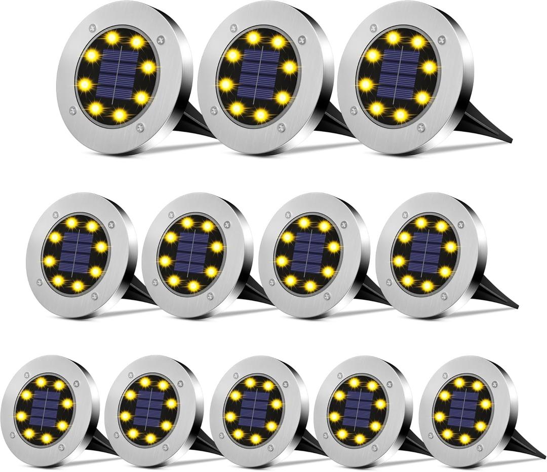 Solar Lights Outdoor Waterproof 12Pack, Solar Garden Lights Pathway Light Bright In-Ground Light Landscape Lighting Outdoor Garden Decor for Yard, Patio, Driveway, Walkway Warm Light