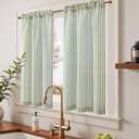 jinchan Striped Linen Kitchen Curtains 45 Inches Length Tier Curtains Farmhouse Modern Cafe Style Small Window Treatments Airy Light Filtering Rod Pocket for Living Room Bathroom 2 Panels Sage Green