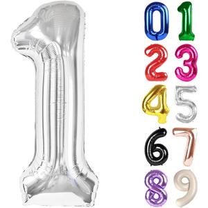 1 Balloon - Silver Birthday Number Balloons, 40 Inch Large Foil Balloons for Men Women Boys Girls Silver Themed Birthday Decorations
