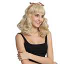 Rockabilly Vintage Wig Audrey Hepbum Short Bang Wig Long Finger Wavy Wigs for Women (Blonde)