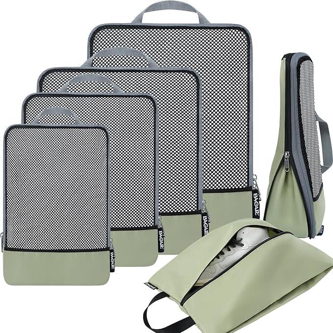 BAGAIL 4 Set Compression Packing Cubes Travel Accessories Expandable Packing Organizers, Matcha Green