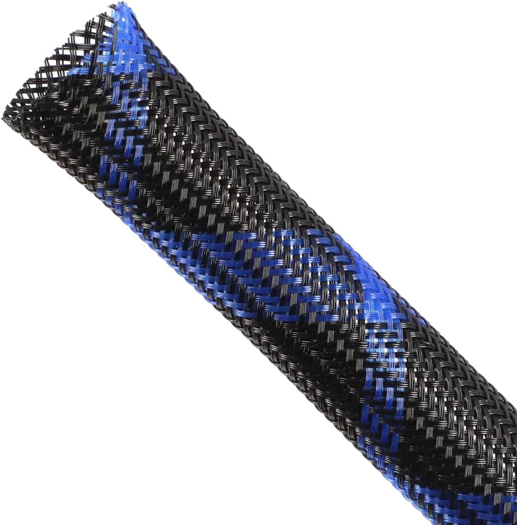 Expandable Braided Sleeving, PET Automotive Wire Loom, Flexible Cable Management for Audio Video and Other Home Device, Cord Protector from Pets (Black Blue, 5/8" x 25ft)