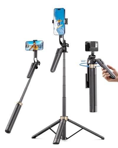 72" Phone Tripod, Tripod for iPhone with Wireless Remote Control, Portable Selfie Stick for iPhone, Live Streaming, Video Recording, Compatible with Cell Phones, Cameras