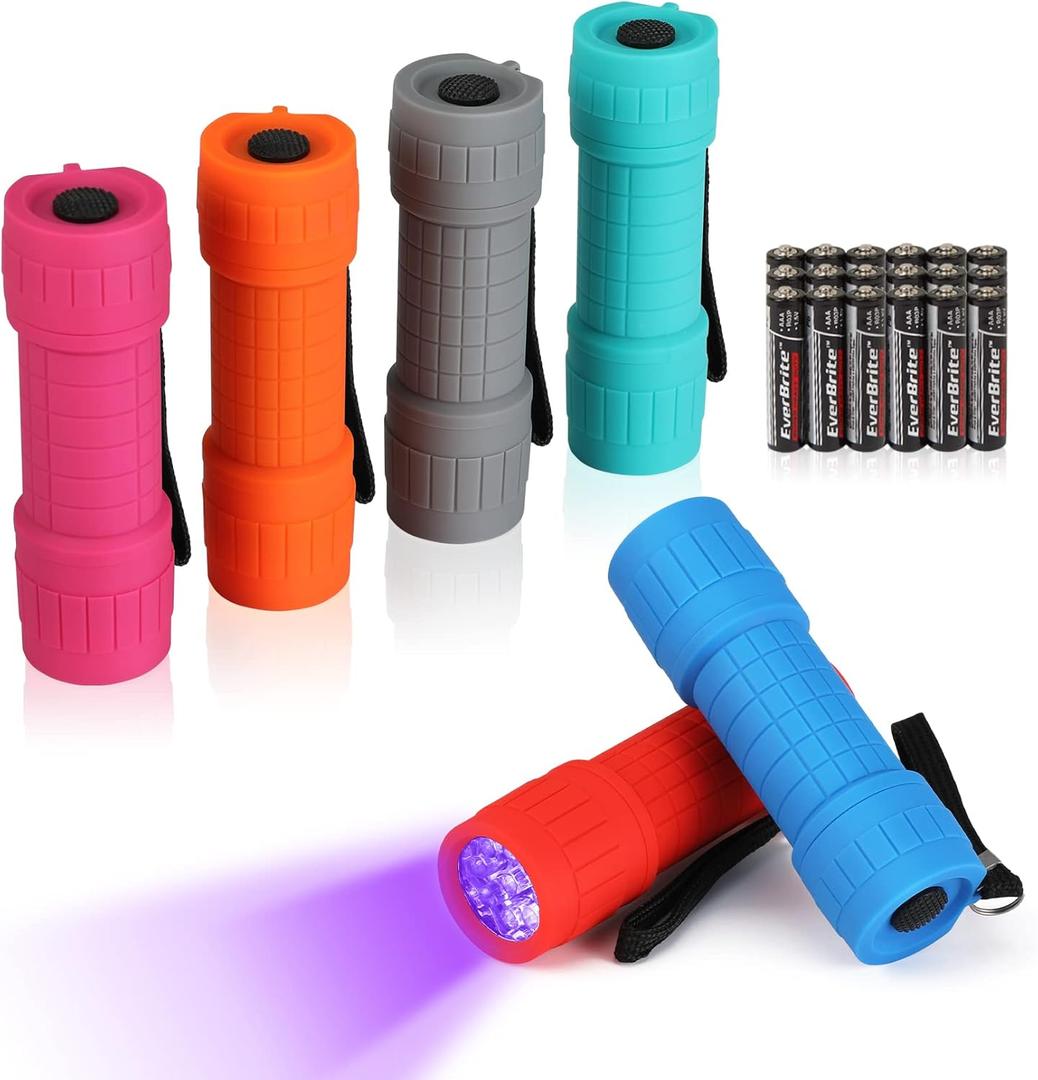 EverBrite Black Light Flashlight 6 Pack, UV Mini Flashlight, 9-Led 395nm Detector for Pet Urine, Stains, Scorpions, 18 AAA Batteries Included