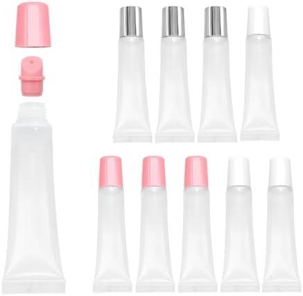 Quacc 8pcs Empty Lip Gloss Tubes, 15ml Soft Squeezable Lip Balm Container Refillable Lipstick Cosmetic Tubes for DIY Lip Gloss Balm Makeup Travel Toiletries (White Pink Silver)