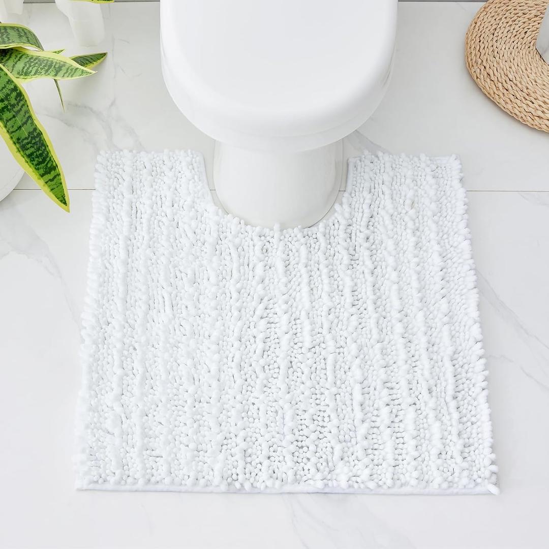 White Toilet Rug 24x24 Non Slip Plush Bathroom Floor Mat U Shaped Washable Contour Rug for Toilet Absorbent Thick Foot Rug