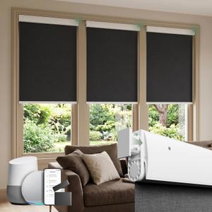 Motorized Blinds with Remote, Blackout No Drill Cordless Smart Roller Shades, Automatic Blinds for Windows, Black,35" W x 72" H