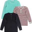 Brix Boys' Long Sleeve Shirts - 3-Pack Tee Shirts Henley Pocket Crewneck T. (12 Years)