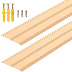 Raytano 36" L×2.4" W ×0.1" H Flat Profile Aluminum Floor Transition Strip, Metal Door Threshold for Carpet Wood Tile Vinyl Flooring Gaps, Indoor and Outdoor Doorway Decoration Protector(Golden,2pcs)