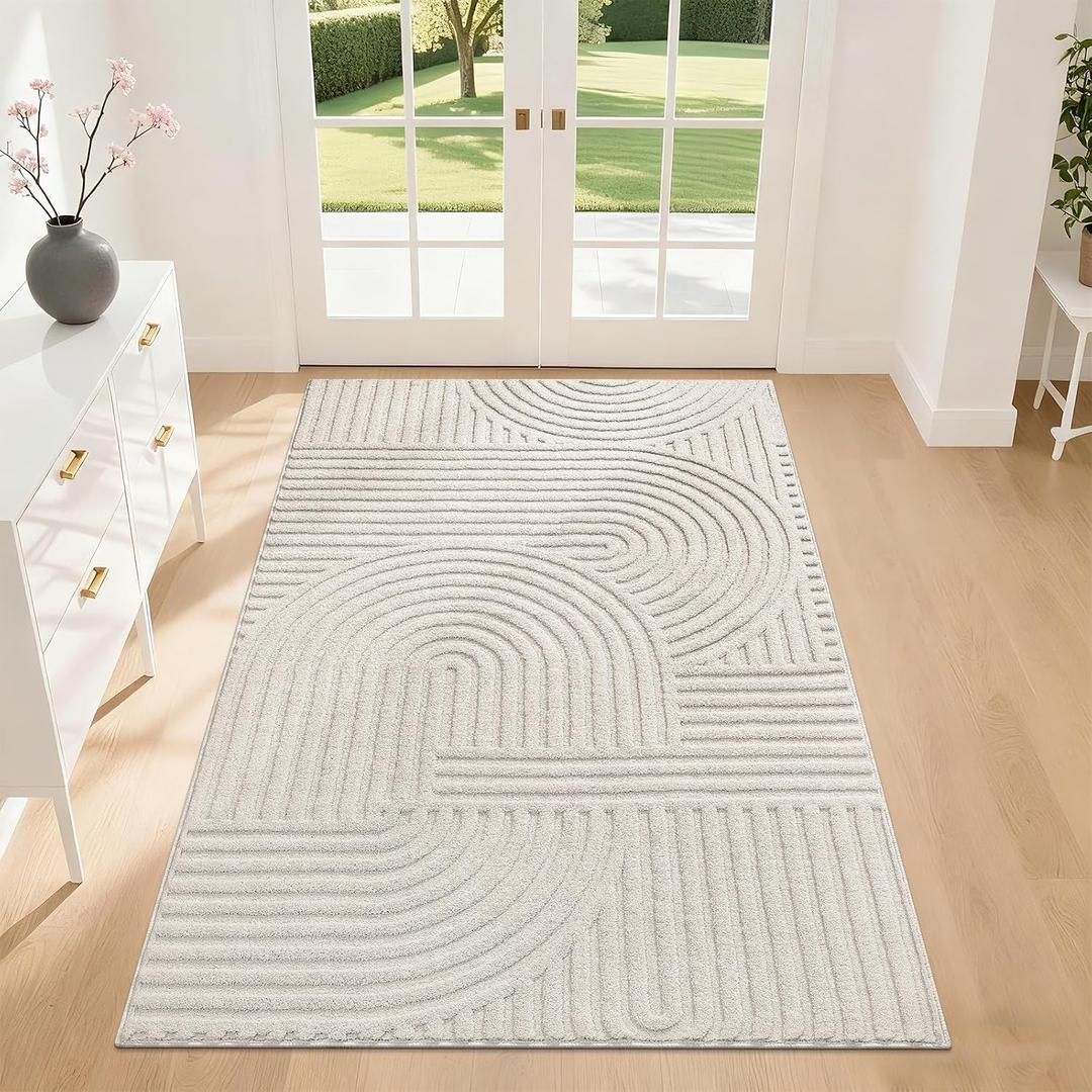 Pauwer 3x5 Washable Area Rugs for Living Room Modern Beige Solid Color Soft Fluffy Rugs for Bedroom Non Slip Boho Accent Indoor Mat Floor Carpet Cover for Kids Room Dining Room Kitchen Office, Beige