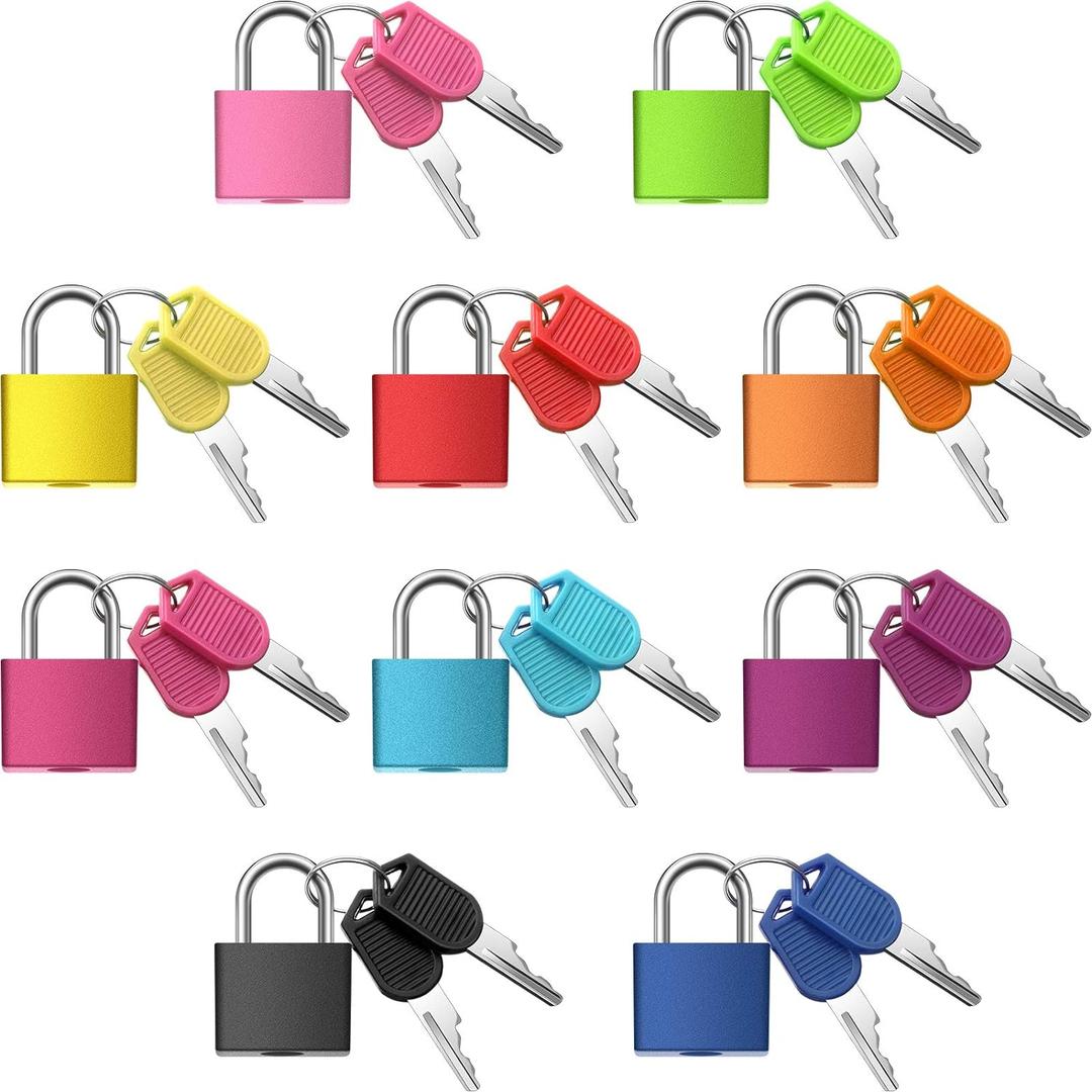 10 Pieces Mini Padlock Suitcase Locks 1.25''with Keys Multicolor Keyed Padlock Metal Small Luggage Lock Keyed Padlocks for Gym Locker, Backpack, Box Laptop Bag (Multicolor)