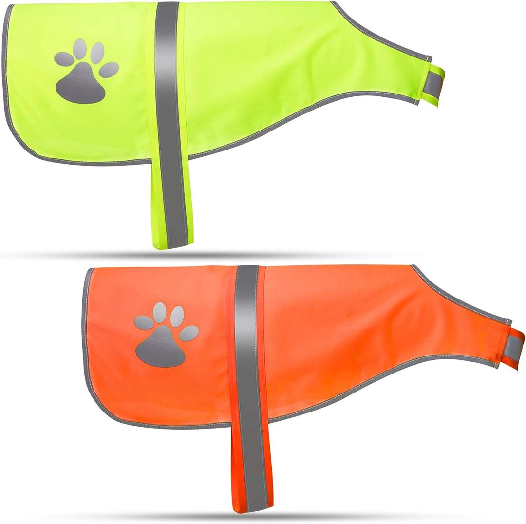 Geyoga 2 Pieces Dog Reflective Vest Adjustable Dog Safety Service Vest Pet High Visibility Apparel Pet Jacket Clothes Safeguard for Hunting Outdoor Walking Night(L,Blaze Orange, Yellow)