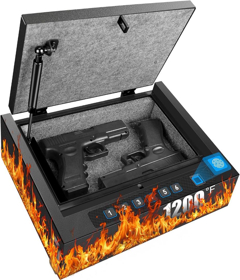 Upgraded Fireproof Biometric Gun Safe for Pistols, Heavy Duty Fingerprint Handgun Safety Device, Hand Gun Safe Firearm Lock Box for Home Bedside Nightstand