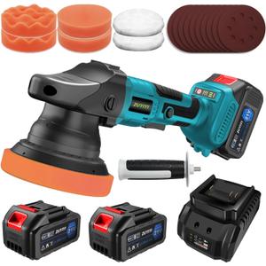 Cordless Buffer Polisher w/ 2 3.0Ah Batteries, 5 Inch Portable Orbital Polisher Machine, 3 Variable Speed, Car Buffer Waxer Kit for Car Boat Detailing, Polishing, Scratch Removing