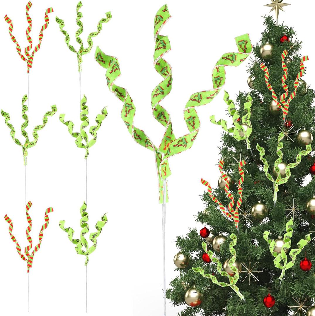 Norme 6 Pcs Christmas Tree Topper 17 Inch Red Green Candy Cane Xmas Decorations Woolen Curly Christmas Tree Picks Ornaments for Xmas Vase Filler Garland Home Holiday Decorations