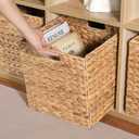 12 x 12 x 12in Water Hyacinth Storage Baskets, Wicker Storage Baskets for Shelves, Foldable Square Bins for IKEA Kallax Set of 3, Large Cubby Rattan Basket, Wicker Basket for Organizing