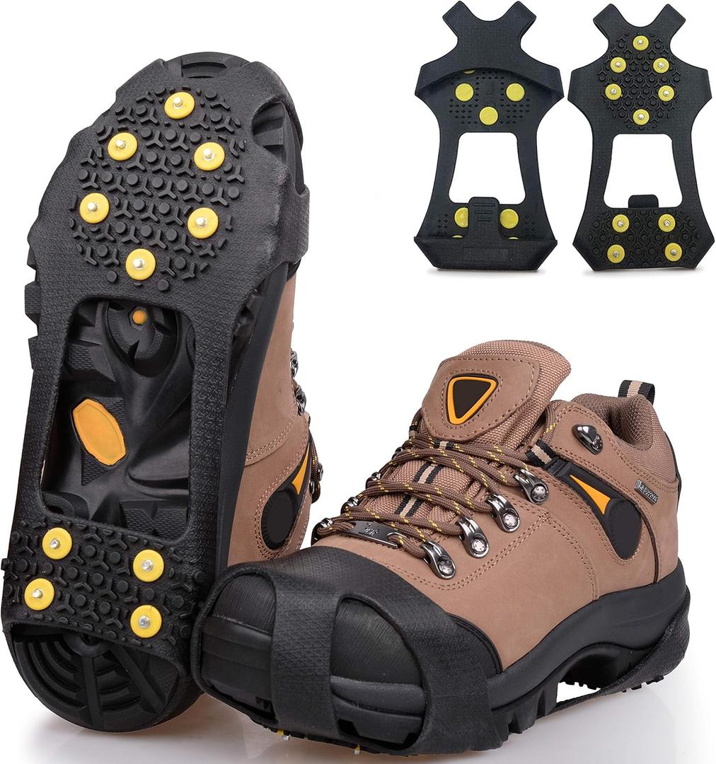 Ice Snow Cleats for Shoes Boots,Walk Traction Cleats Rubber Crampons Anti Slip 10-Stud Winter Ice Cleat Slip-on Stretch Footwear for Women Men Kids (XX-Large(13-15.5 men/14.5-17 women))