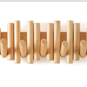 Wooden Wall mounted wood coat rack | 15 inches long , 6.5" high, with 5 Flip-Down Hooks | Modern Natural Pine Wood Finish | Decorative Hanging Storage Wall Hooks for Entryway or Bedroom