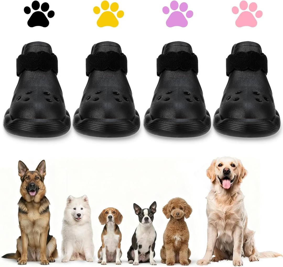 Dog Shoes for Hot Pavement & Snow - Waterproof, Non-Slip Dog Booties with Adjustable Straps. Breathable & Easy-Clean Paw Protectors, Easy ON/Off for Beach, Hiking All Seasons (Black, S)