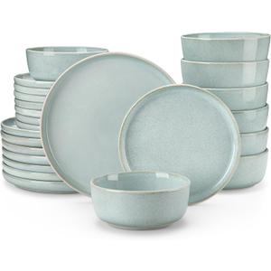 vancasso ANYA 24 Pieces Plates and Bowls Set, Mint Green Dinnerware Sets, Reactive Glaze Dishes Set for 8, Ceramic Dishware Sets Kitchen Dinner Set, Microwave & Dishwasher Safe