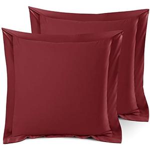 Nestl Soft Pillow Shams Set of 2 - Double Brushed Microfiber Pillow Covers - Hotel Style Premium Bed Pillow Cases, with 1.5” Decorative Flange, Euro 26"x26" - Burgundy