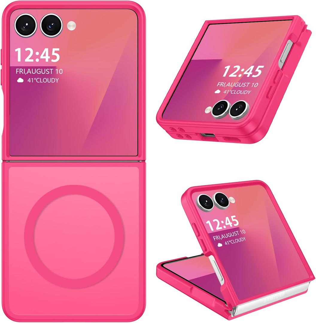 DOMAVER for Samsung Galaxy Z Flip 7 Case, Translucent Matte Compatible with MagSafe Anti-Slip Shockproof Slim Protective Cover for Galaxy Z Flip7 6.9", Hot Pink