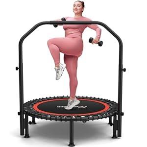 ANCHEER 40" Foldable Rebounder Trampoline for Adults/Kids with Resistance Bands and Bungees, Indoor & Outdoor Mini Trampoline with Bar and Safety Padding - Max Load 450lbs/550lbs (Red)