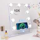 Hansong Lighted Vanity Mirror with Bluetooth Speaker and Wireless Charging Makeup Mirror with Lights 9 Dimmable Bulbs Lighted Makeup Mirror 3 Color Lighting Tabletop (White) (12"L x 10"W)