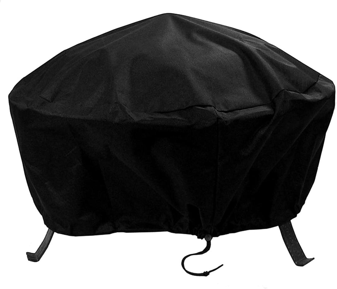 Sunnydaze Round Outdoor Fire Pit Cover - Heavy-Duty 300D Polyester and PVC with Drawstring Closure - Black - 30-Inch (30" x 12")