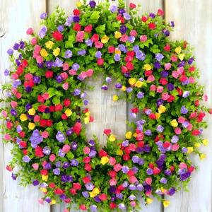Spring Summer Wreaths for Front Door Farmhouse Colorful Cottage Artificial Eucalyptus Wreath Sping Door Wreath Flower Wreath Summer Wreath for All Season Welcome Sign Farmhouse Home Decor (19.7IN) (18.5in)