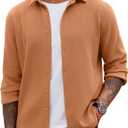 COOFANDY Men's Overshirt Shacket Jacket Mens Textured Button Down Long Sleeve Shirts Fashion Jacket, Medium (Light Brown)
