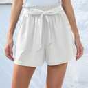 HIYIYEZI Women Casual Shorts Bowknot Tie Waist Summer Shorts with Pockets (White, XXL)